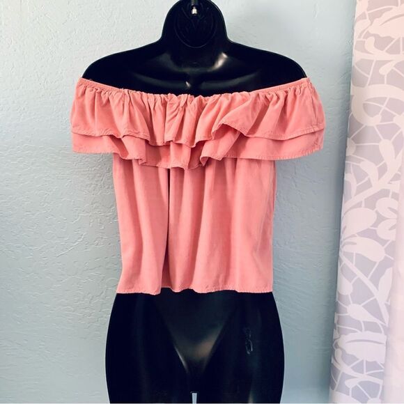 H&M Dusty Rose Pink Ruffled Boho Off Shoulder Peasant Blouse Size Small - Picture 5 of 6